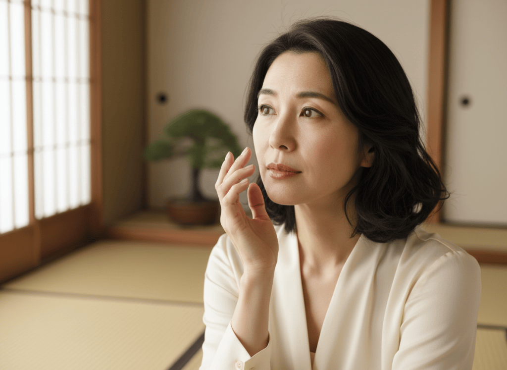 夏の毛穴や皮脂が気になる大人女性のスキンケアイメージ