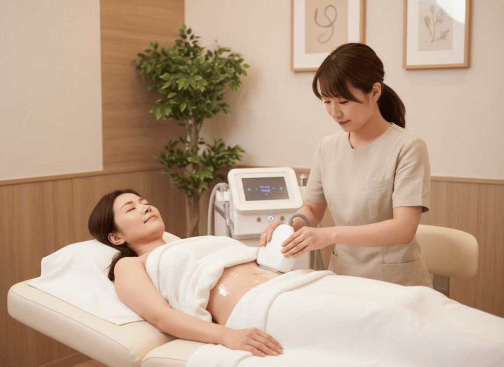 お腹への脂肪冷却施術のイメージ