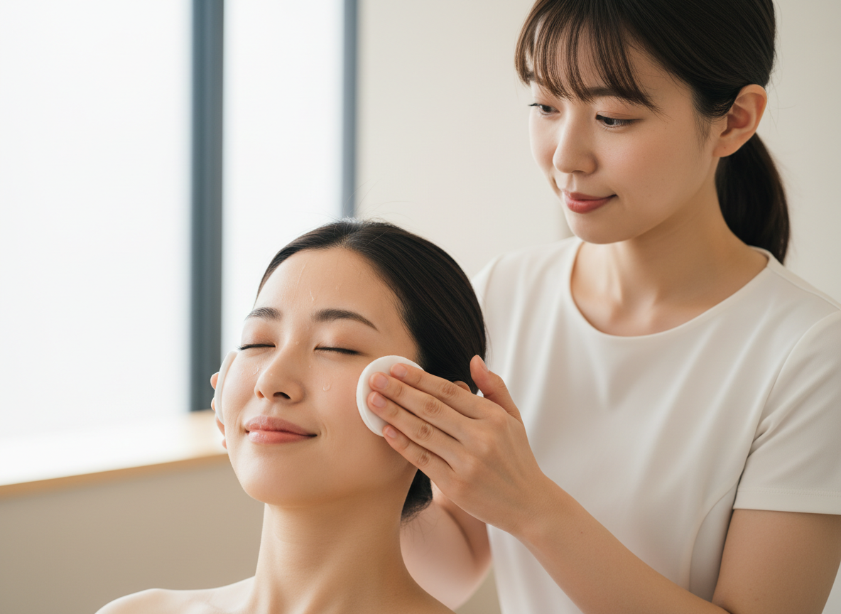 角質ケア後に肌をやさしく保湿するフェイシャル施術