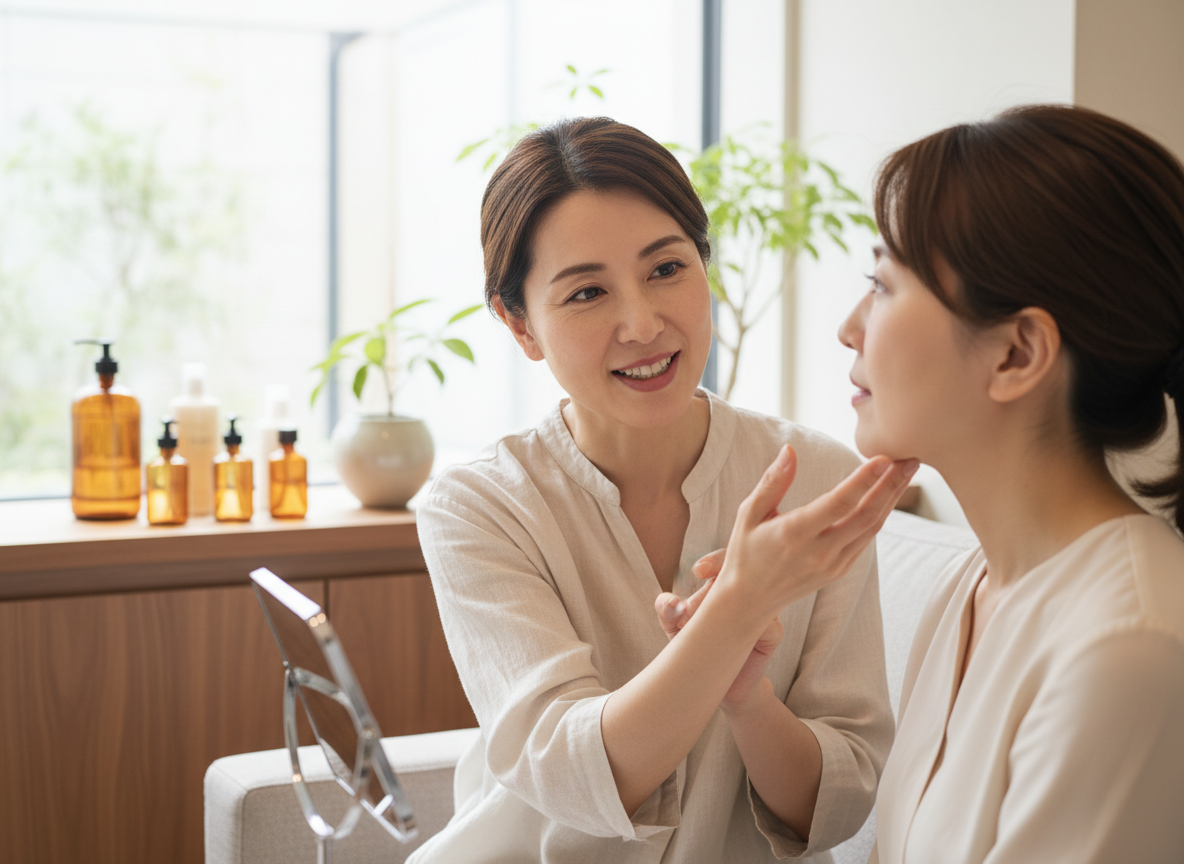 毛穴やくすみについて相談する美容カウンセリング