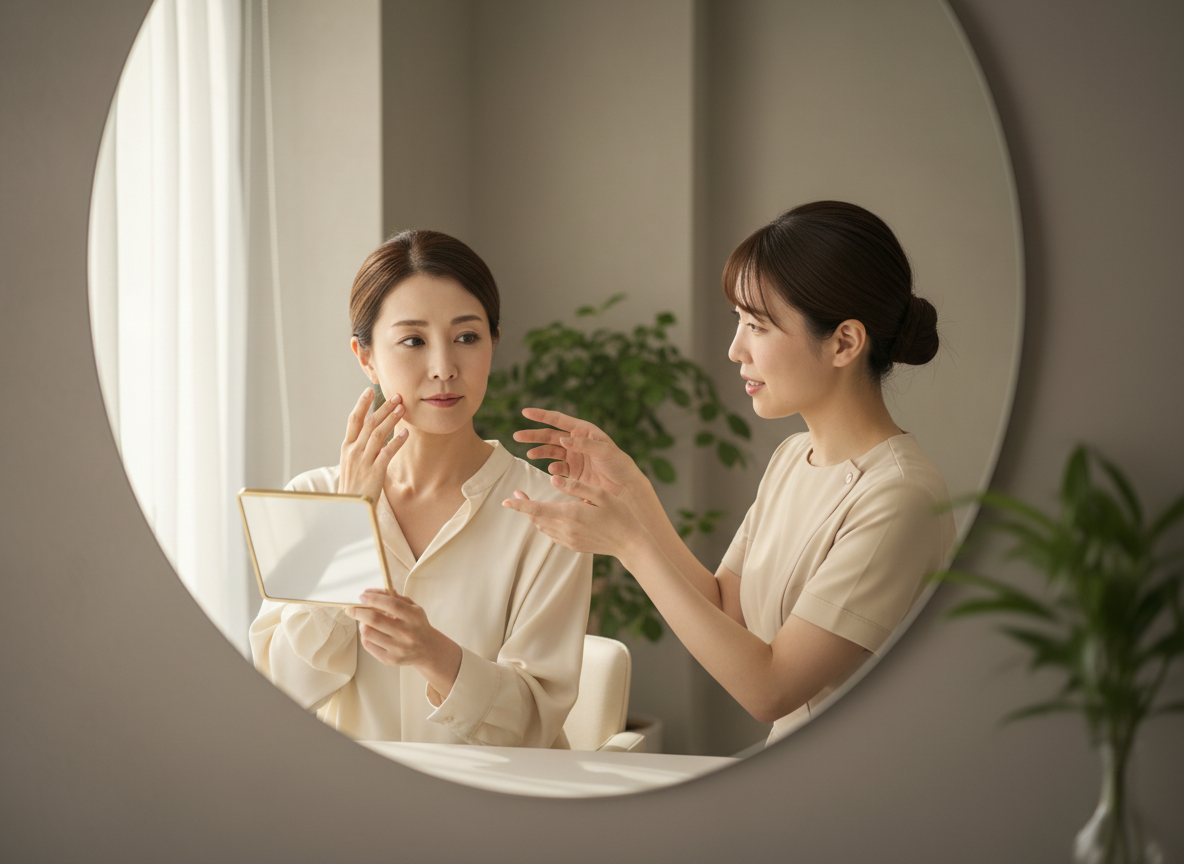むくみやフェイスラインの悩みを相談する美容カウンセリング